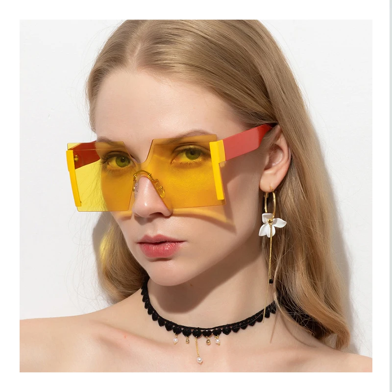 

DARSIN 2020 New Fashion Oversized Square Luxury Big Frame Rimless Women Sunglasses, 9 colors for choose
