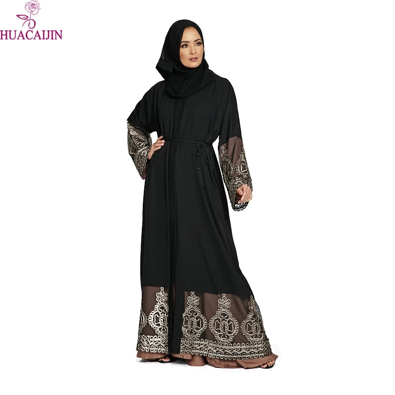 Zantt Women Rhinestone Cardigans Muslim Stylish Open Front Abaya Dresses