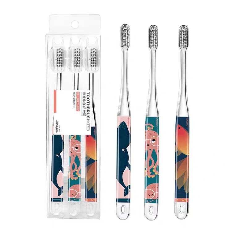 

Newly designed 3D printed silver ion soft bristle family 3 pack soft bristle toothbrush, Mixed
