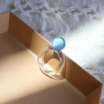 

2021 New INS Hot Sale Cute Acrylic Rings With Different Color Ball Lovely Transparent Resin Rings For Women Jewelry Girl's Gifts