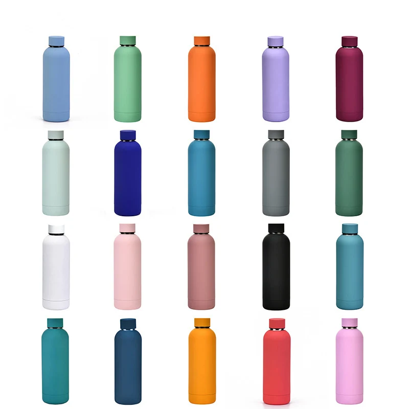 

304 Food Grade Hot Sell Water Bottle Double Wall Stainless Steel vacuum insulated thermos 500ml Sport rubber painting bottle, Customized colors acceptable