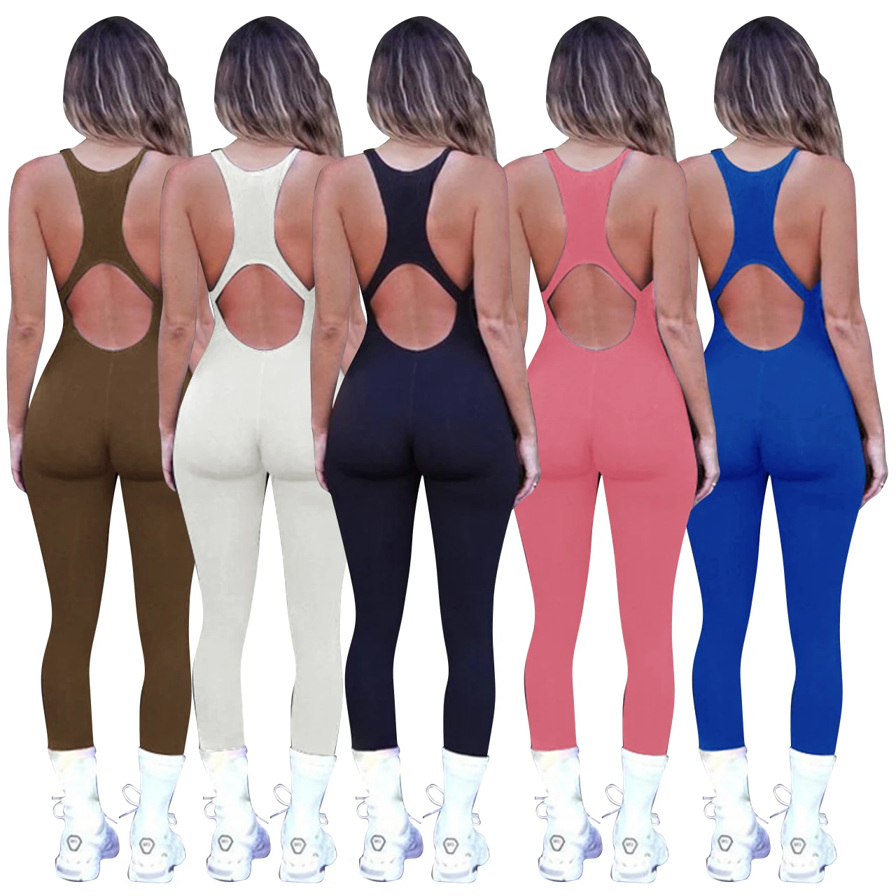 

Q21S871 European and American Women's wear Yoga slim backless hip lifting sports Jumpsuit