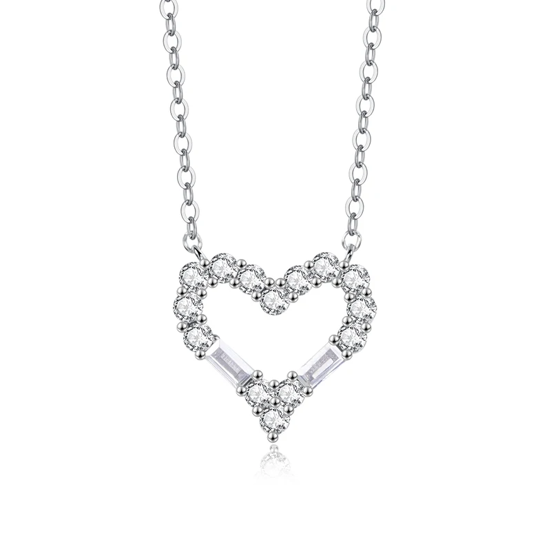 

Elegant Women Silver Jewelry 925 Sterling Silver Heart Shape Zircon Pendant Necklace For Ladies