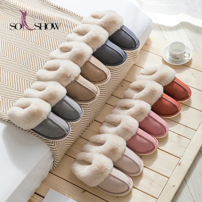 

2021 wholesale high quality winter slippers, faux fur home slippers, warm plush house slippers for men and women, Varied color is available