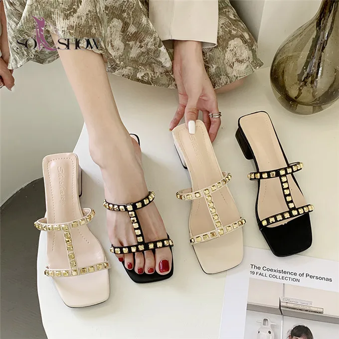 

China wholesale high heel slippers sandals with rhinestone for women and ladies 2021size plus