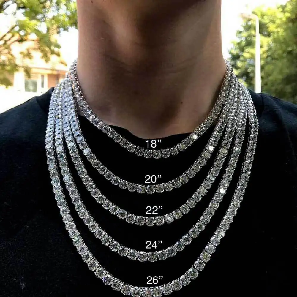 

Hip Hop Platinum Single Row Micro Pave Inlay Tennis Chain Choker Necklace Iced Out Cubic Zirconia CZ Tennis Chain Necklace