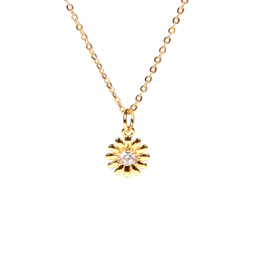 

Sailing Jewelry Brass 18k Gold Plated Sunflower CZ Necklace Zircon Sunflower Pendant Necklace for Women