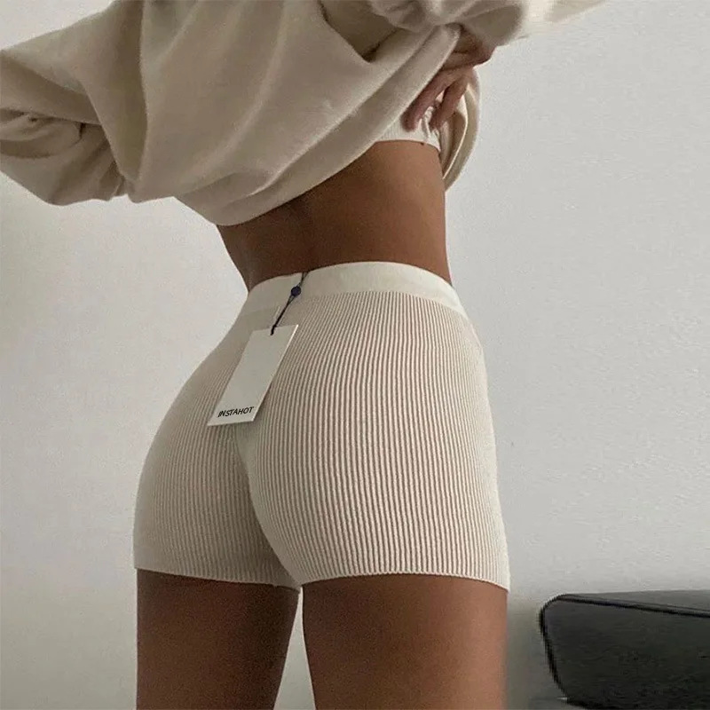 

Stock Available Knitting Shorts Women's Locomotive Casual Mid Waist Tight Beach Shorts Gym Biker Shorts Women, 3 options