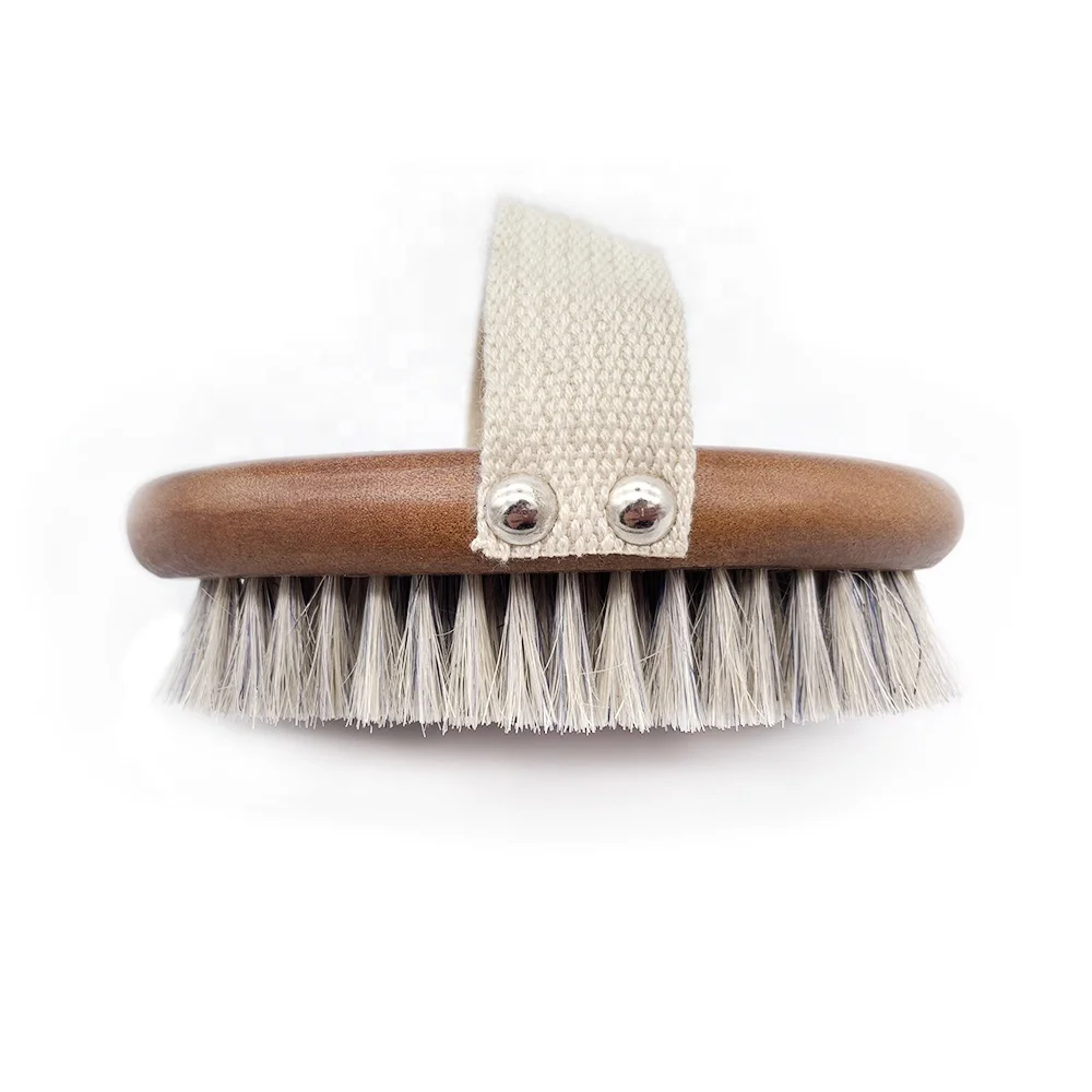 

Sisal bristle dry skin wooden bath body brush with strap, Customized color