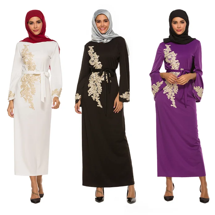 

women islamic embroidered abaya kaftan dresses long sleeve elegant plus size lace maxi muslim abaya dress, Customized color