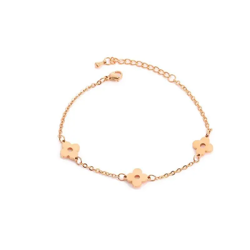 

2020 Fashion Women Hand Latest Designs DIY Four Leaf Jewelry Rose Gold Stainless Steel Clover Bracelet, Silver,gold,rose gold