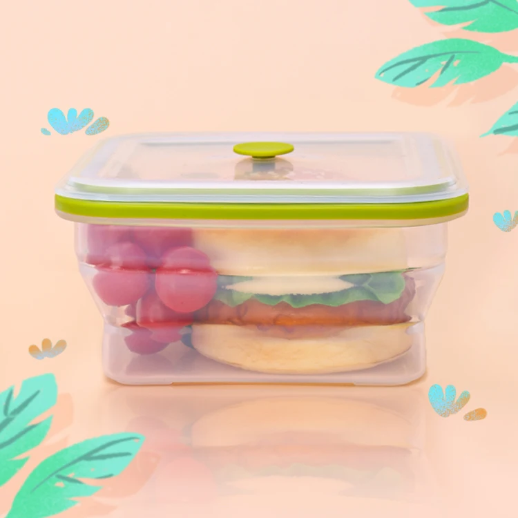 

1200ml 100% food grade Silicone Collapsible lunch box square Portable Microwave Safe Silicone food storage Box foldable, Any color is available