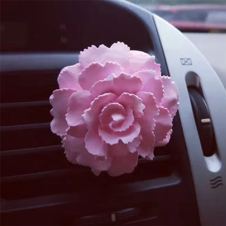 

Pink Carnation Shaped Scented Ceramic Car Vent Air Freshener Aroma Diffuser