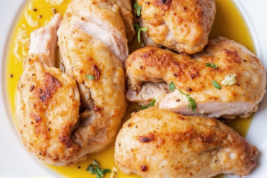 Golden brown roasted chicken on cutting board