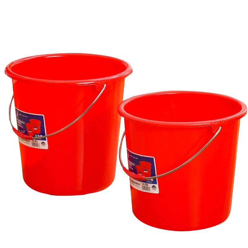 

Custom Service PP Plastic Wash Water Bucket Stainless Steel Handle Water Pail, Red