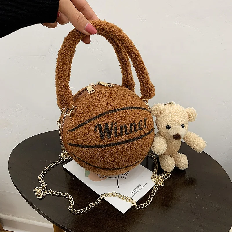 

Wholesale 2022 Fashion Solid Color Fleece Woman Tote Basketball Bags Chain Mini Crossbody Bag Women