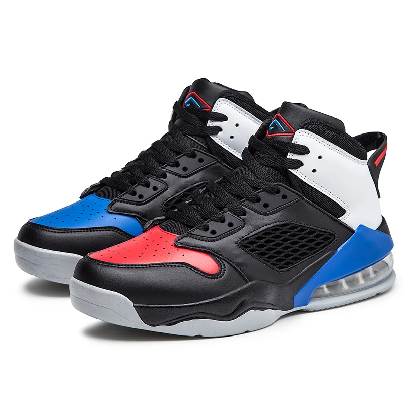 

China Factory Wholesale Custom Made Air Cushion Outdoor Street Basketball Shoes, Black;white;black+blue+red