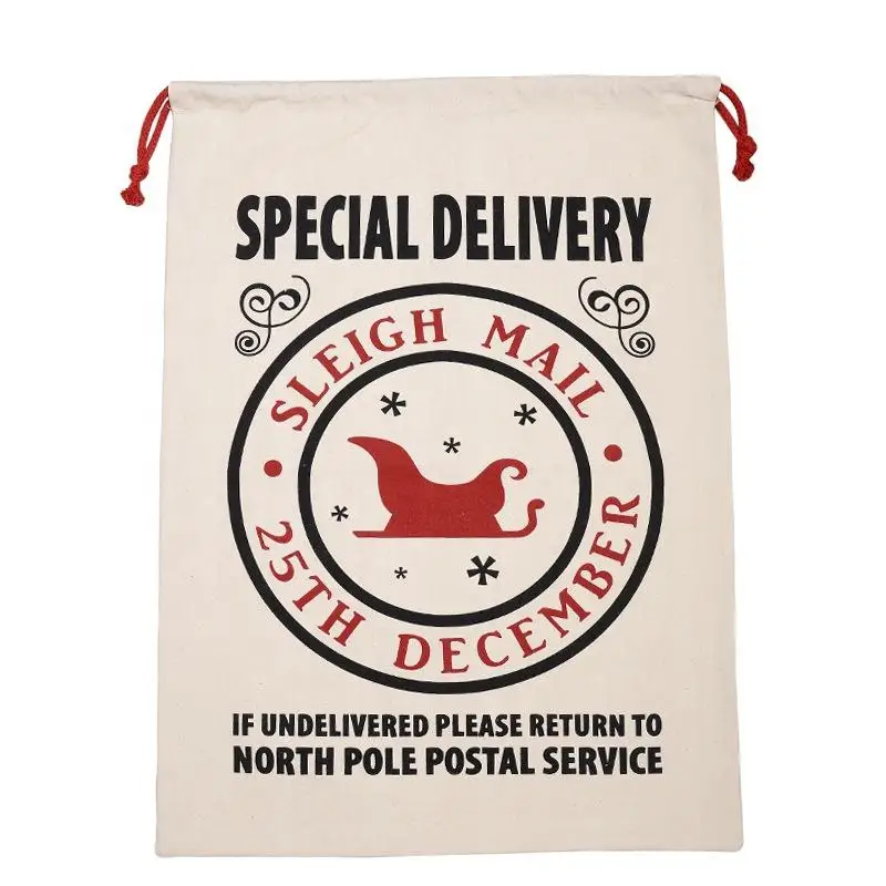 

Sopurrrdy Reusable Cotton Sack Designs Red 27" x 19" Size Large Christmas Bags Santa Sacks, Cotton natural color,dyeing color