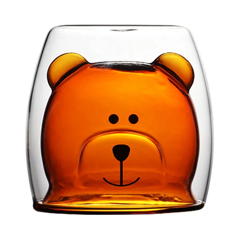 

2020 Amazon Hotsell 250ml Double Wall Insulated Thick Glasses Cute Bear Design Tumblers Bear Shaped Glass Cup