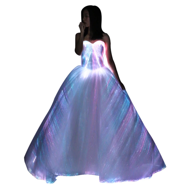 

2018 Fashion design fiber optic dress led wedding dress led light dress for bride