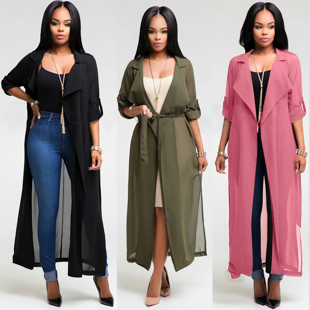 

Women's Long Sleeve Chiffon Lightweight Maxi Sheer Duster Cardigan, Picture