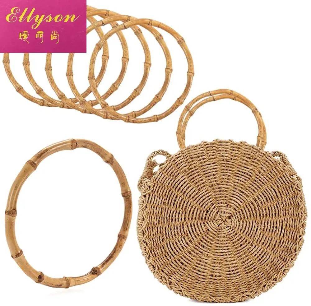 

ELLYSON Round Bamboo Purse Handbag Handles Replacement for Beach Bag Handmade Bag Handbags Straw Bag Purse Handles