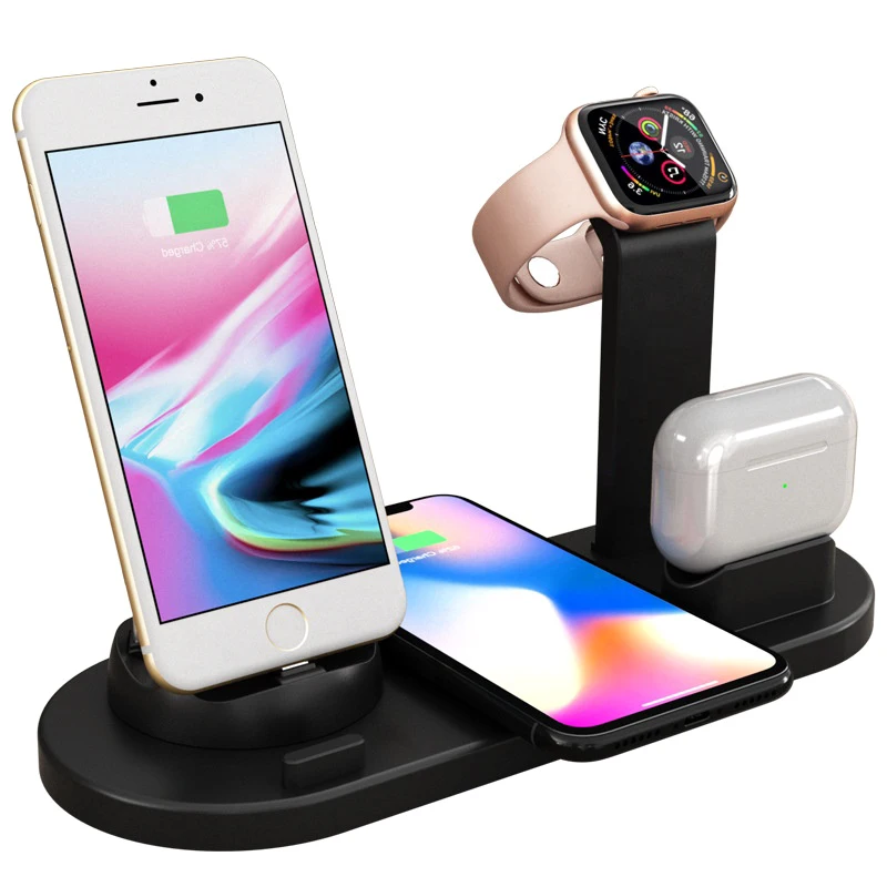 

Carregador Sem Fio 4 in 1 Smart Portable Qi Phone Holder Watch Earbud Fast Charging Station Pad Dock 10W Wireless Charger Stand