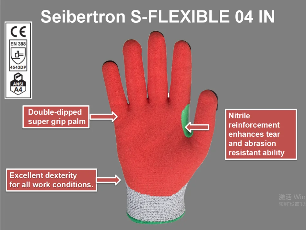 
Seibertron 04 HPPE Oilfield High Impact Cut Resistant TPR Knuckle Protection Nitrile Sandy Coated Hand Working Mechanical Gloves 