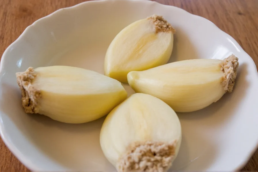 Garlic cloves at different preparation stages with measurement equivalents