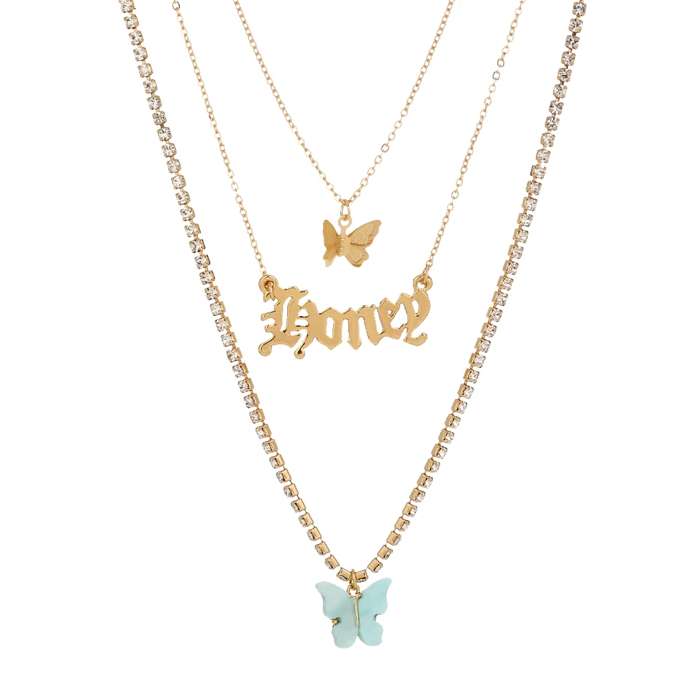 

Cursive Initial Necklace Letter Opal Resin Butterfly Charm Pendant Gold Layered Iced Out Diamond Tennis Necklace Jewelry Women