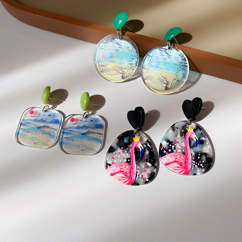 

fashion trendy geometric acrylic paint earrings