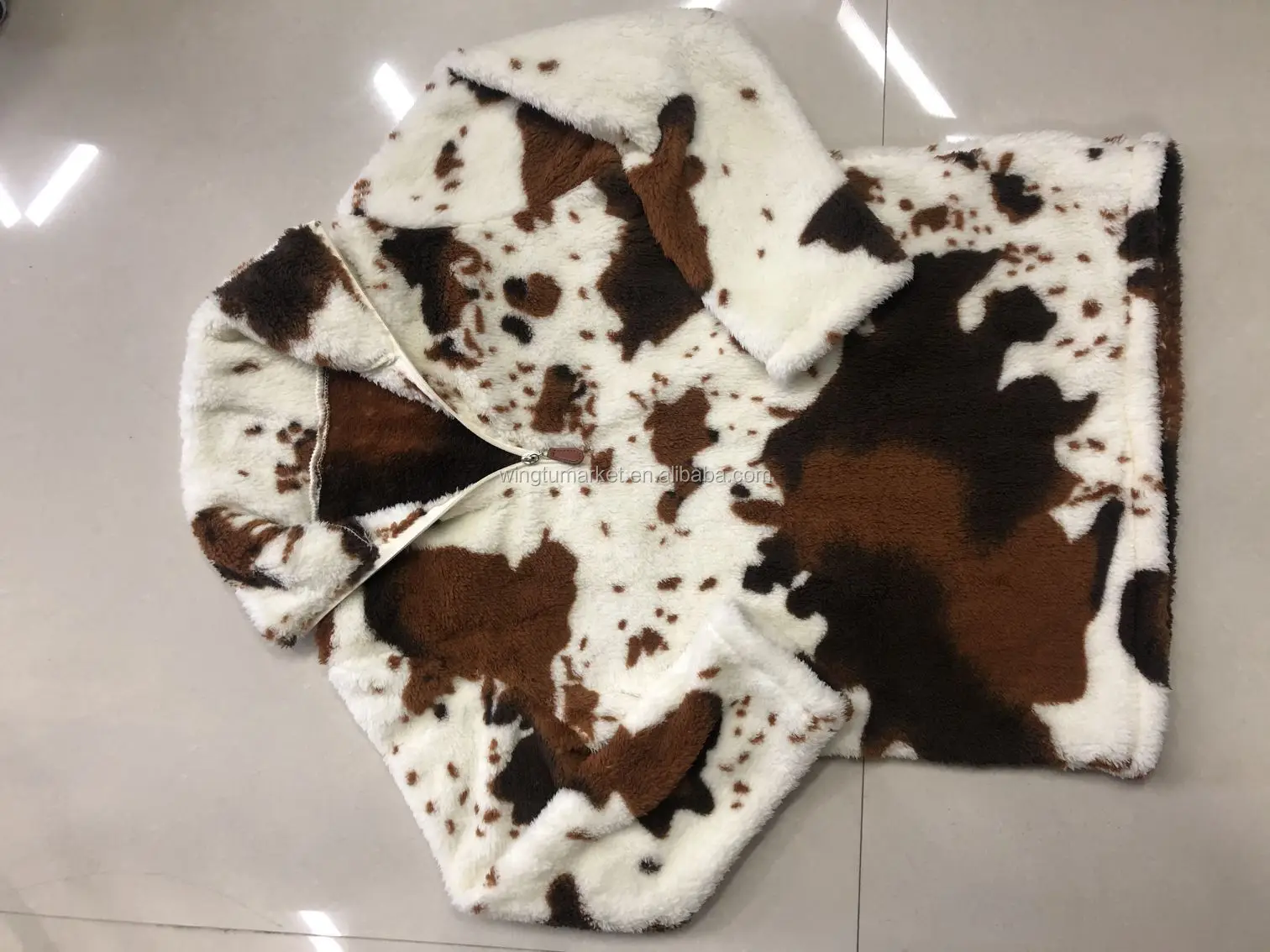 Custom Cow Print Sherpa Half Zip Pullover Fleece Hoodie