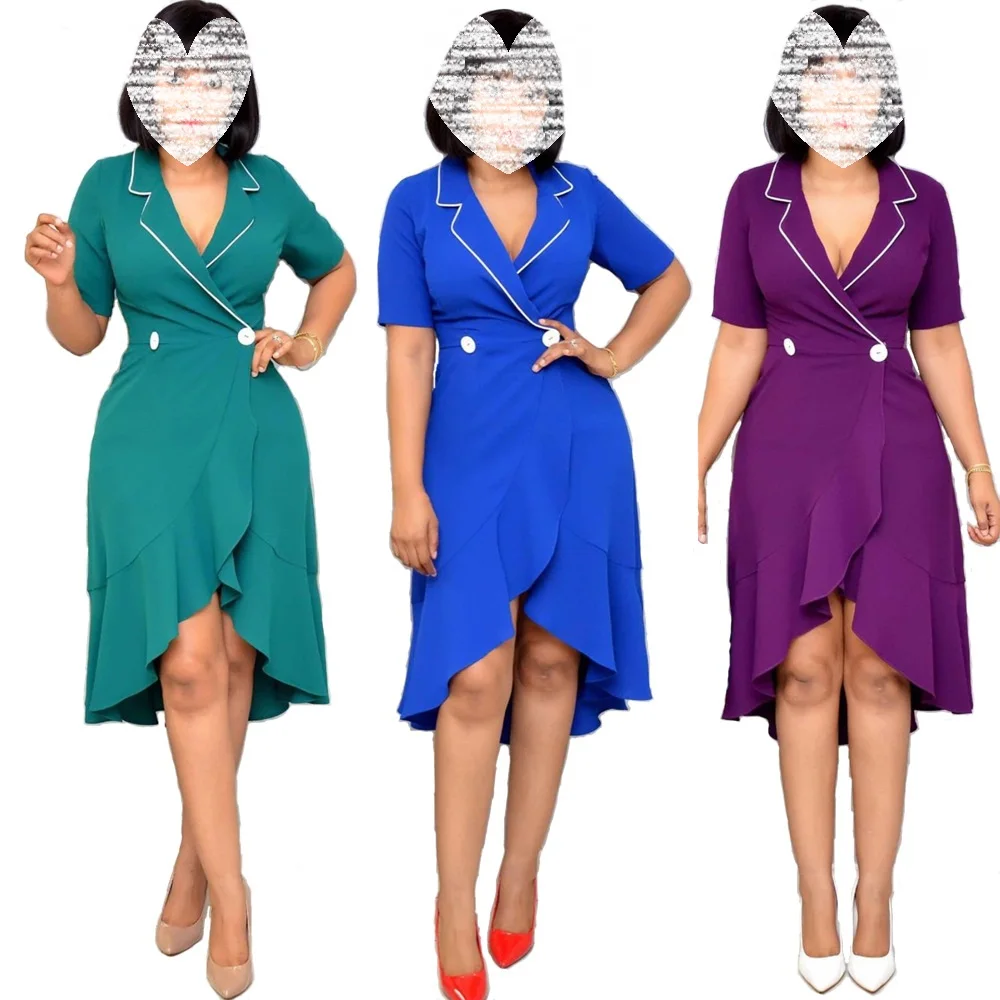 

Summer African Dresses For Women New Style Office Ladies Plus Size Dress Short Sleeve Fashion African Clothing
