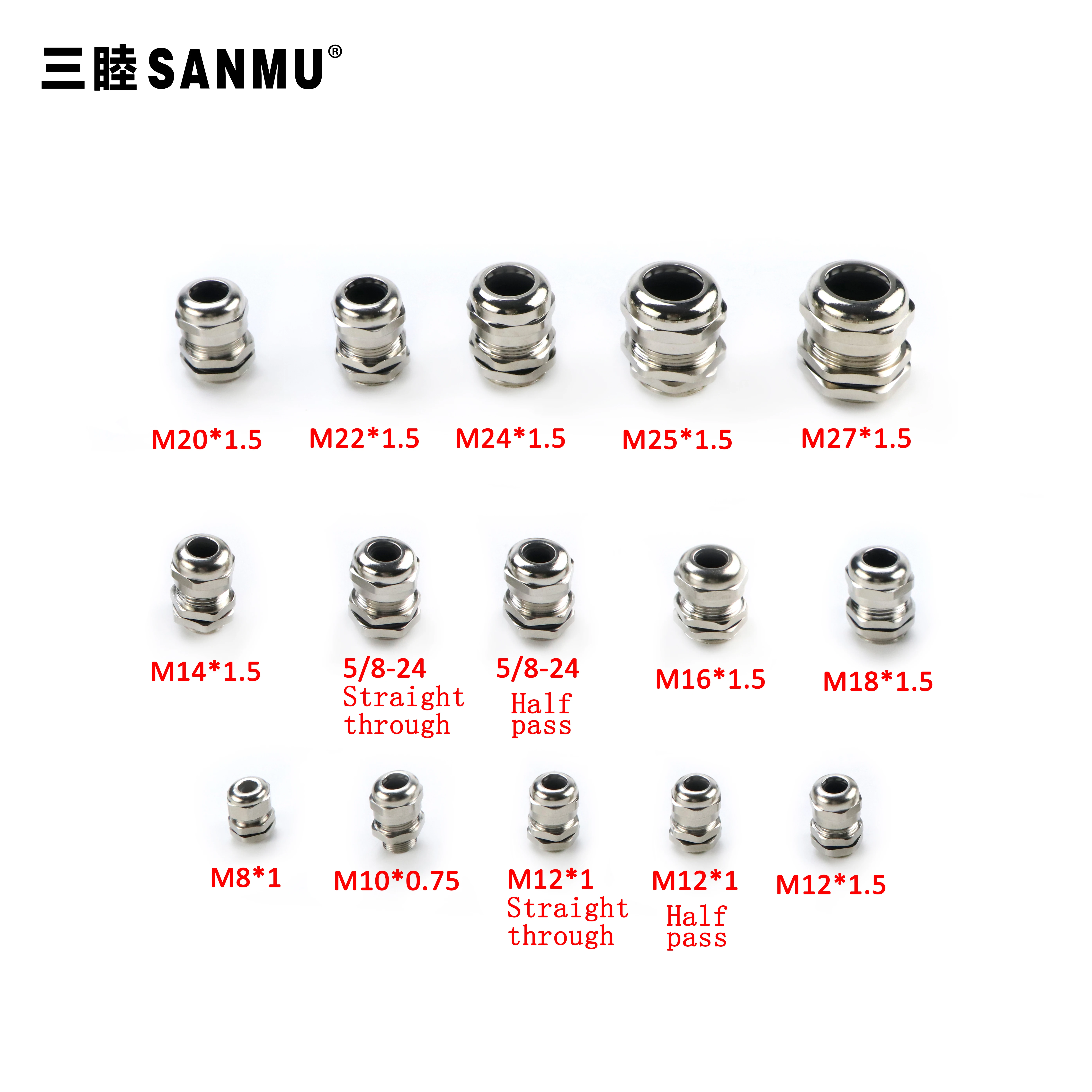 Brass Nickel Plated Metal Cable Waterproof Joint Fixing Seal at Gland M8 M10 M12 M14 5 / 8-24 M16 M18 M20 M22 M24 M25 M27 M28