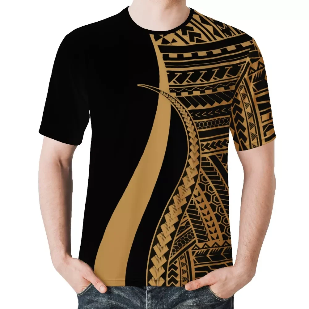 

Large Size Custom on Demand Summer T-Shirt Polynesian Traditional Tribal Style Luxury Design Geometric Texture Pattern T-Shirt, Customized color