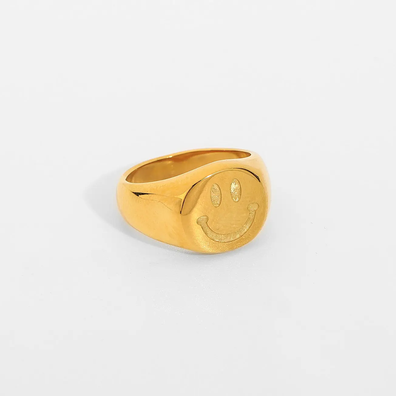 

2021 Hot Selling Diamond Smiley Face Ring Waterproof Jewelry 18k Gold Plated 316 Stainless Steel Ring For Women