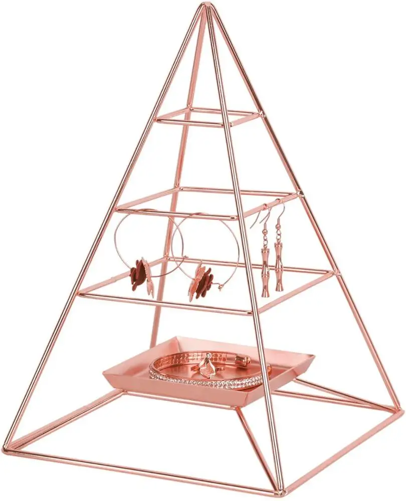 

3 Tier Pyramid Hanging Jewelry Organizer, Metal Jewelry Display Stand with Tray, Tower Holder Storage Rack for Earring