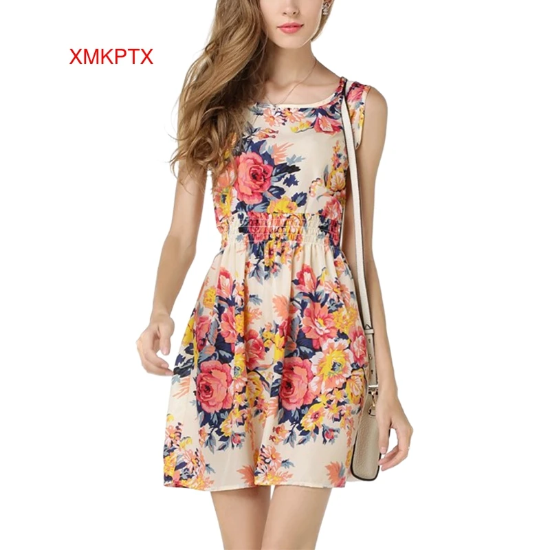 

TONGYANG Summer Women Dress Ladies Print Casual Style Fashion Office Clothing Cheap Bohemian Beach Sleeveless Dress, 24 different colors