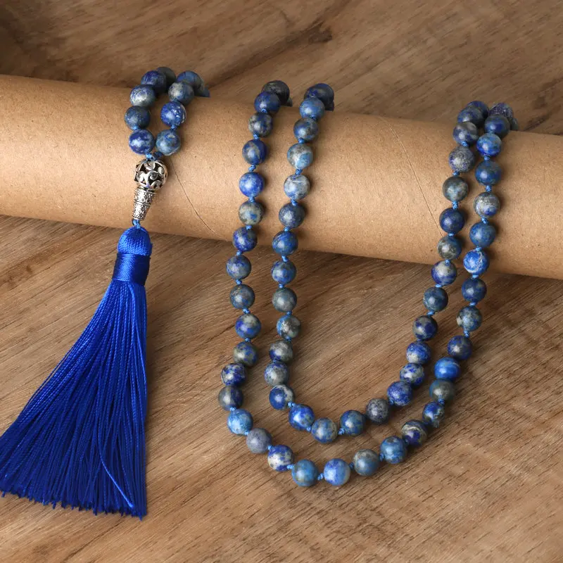 

8mm Lapis Lazuli Necklaces Yoga Meditation Handmade Natural Gemstone Beaded Japamala Necklace for Women Men