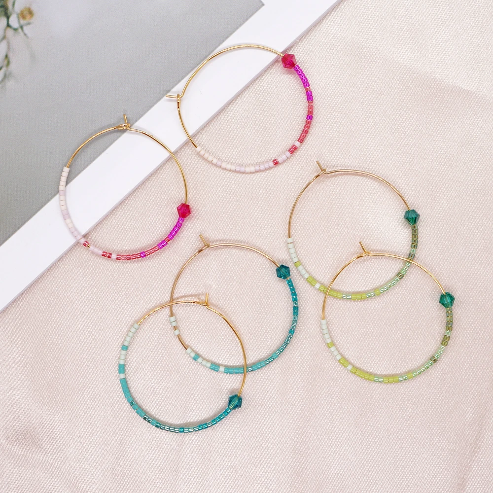 

Go2BoHo Gold Plated Stainless Steel Hoop Earrings Fashion Crystal Jewelry Ombre Turquoise Miyuki Seed Beaded Earings for Women