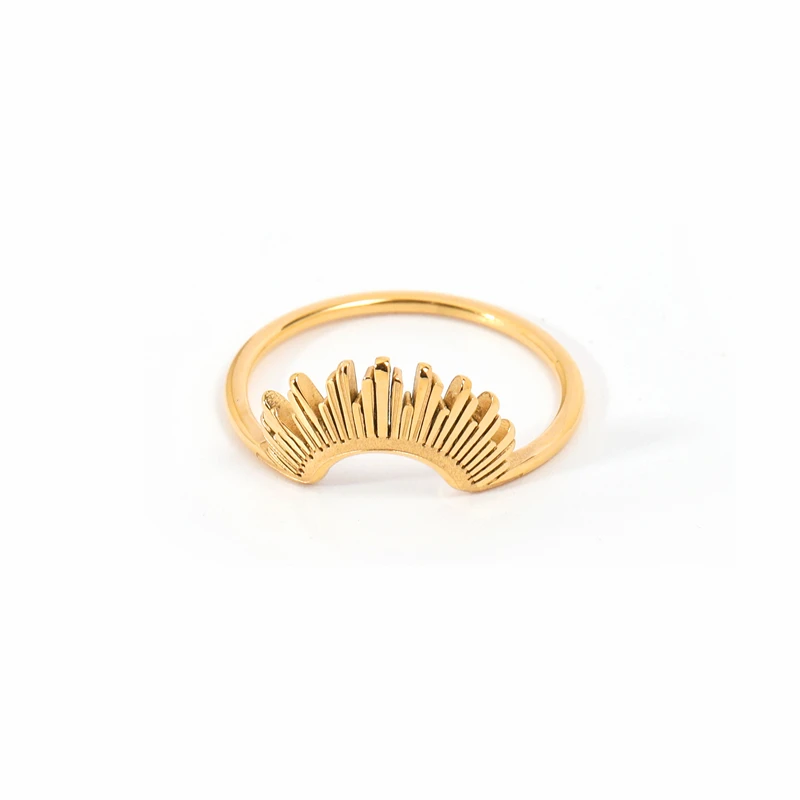 High End 18K Plain Gold Sunflower Rings Stainless Steel Trendy Simple Gold Plated Jewelry