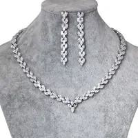 

Marquise Cut Cubic Zirconia CZ Tennis Necklace Set Bridal Wedding Jewelry with Long Strip Earrings in Gold / Silver Plated