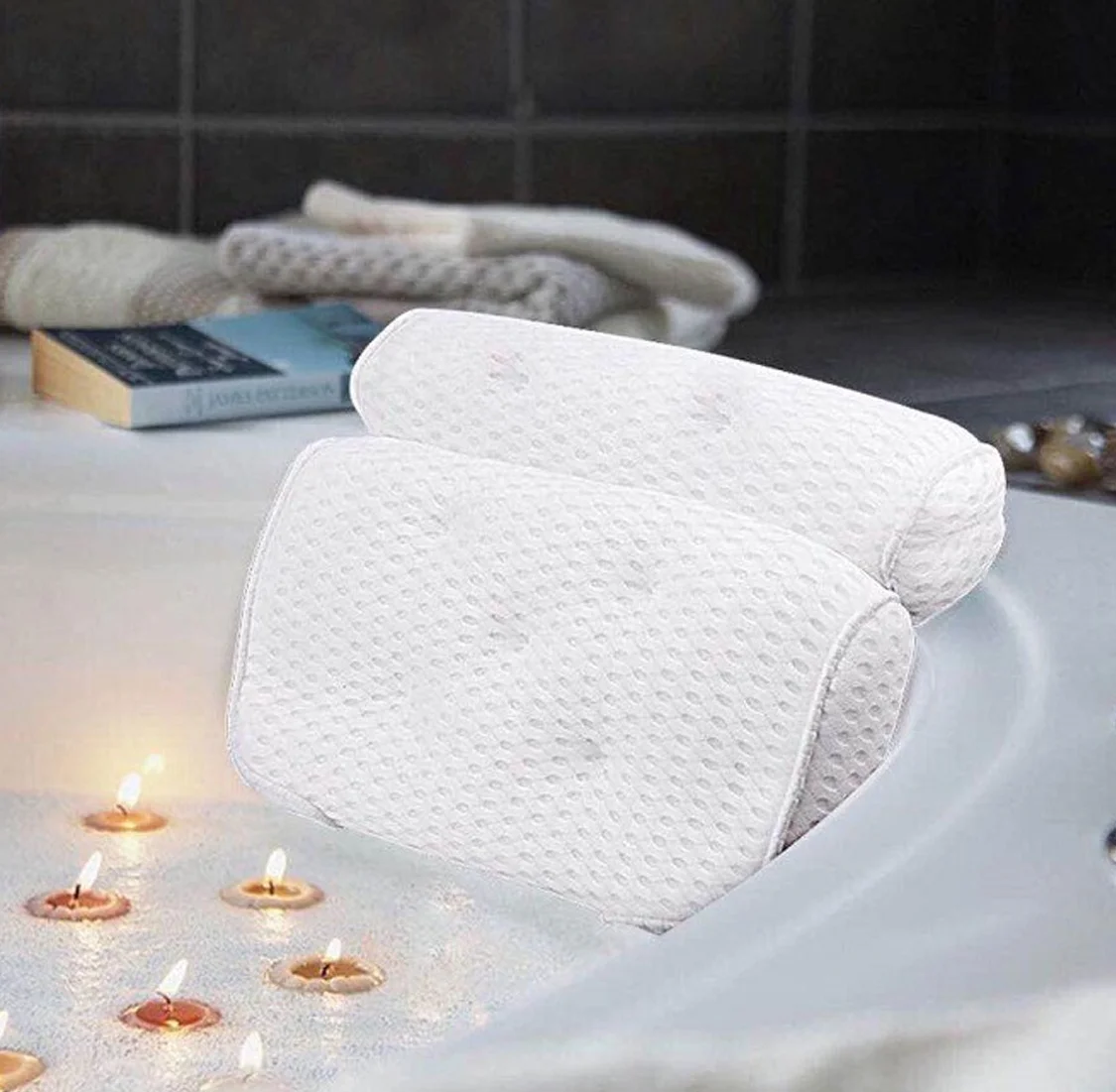 

Custom Luxury 4d air mesh bath pillow Full Body Waterproof spa bathtub pillow with suction cups, White