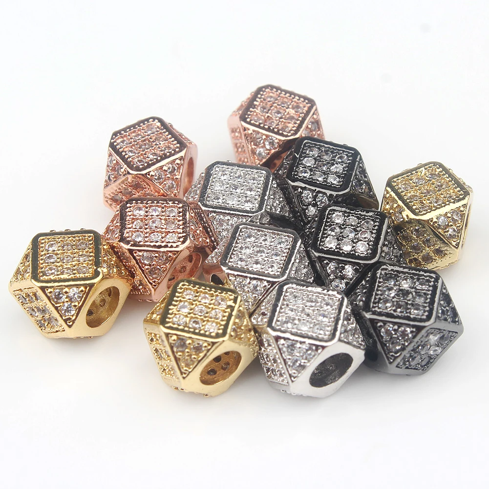 

Wholesale 3pcs/bag Micro Pave Zircon Brass Diamond-shaped Brass Spacer Charms Beads for jewelry making