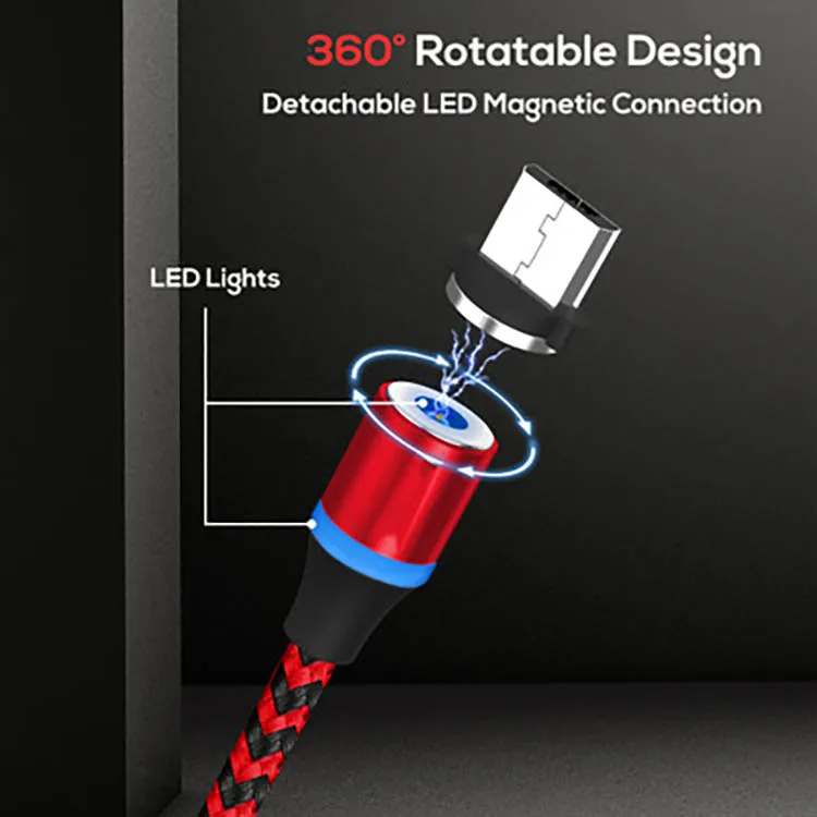 1m 3.3FT Nylon Braided LED Magnetic Micro USB Type C Charging Cable For Iphone - ANKUX.COM
