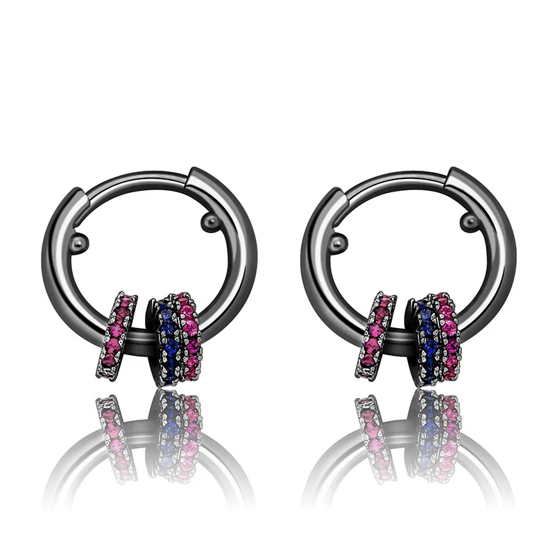 

New Trend 14k Gold Plated Three Rings Colorful Ear Loop Exquisite Hiphop Earrings, Picture shows