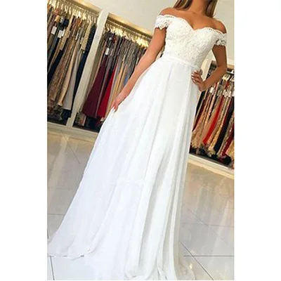

2022 Fashional Off-Shoulder Maxi Evening Bridesmaid White Wedding Dress