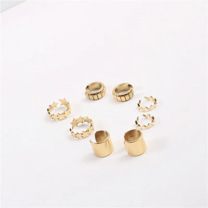New Trendy Earring 18K Gold Plated Star Plain Cuff Earring Stainless Steel Earrings