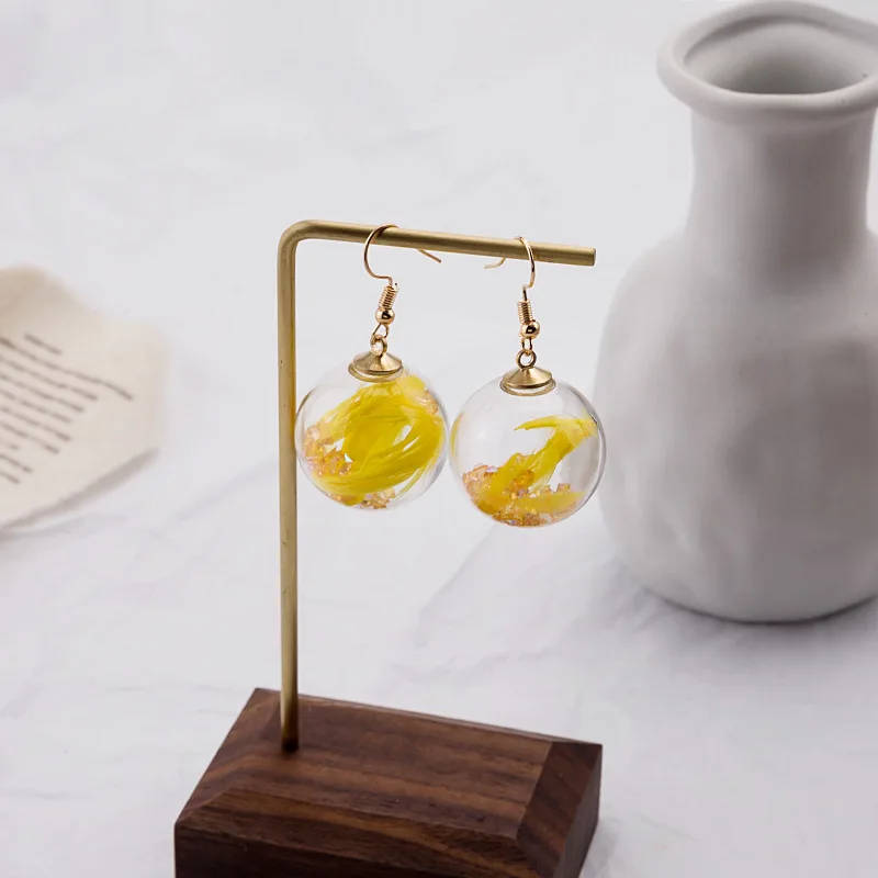 

colorful feather crystal transparent glass ball woman earring 2021