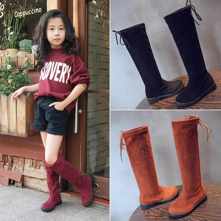 

YY10113S Latest design winter season kids tall black long boot girls knee high leather boots, Black, brown, red